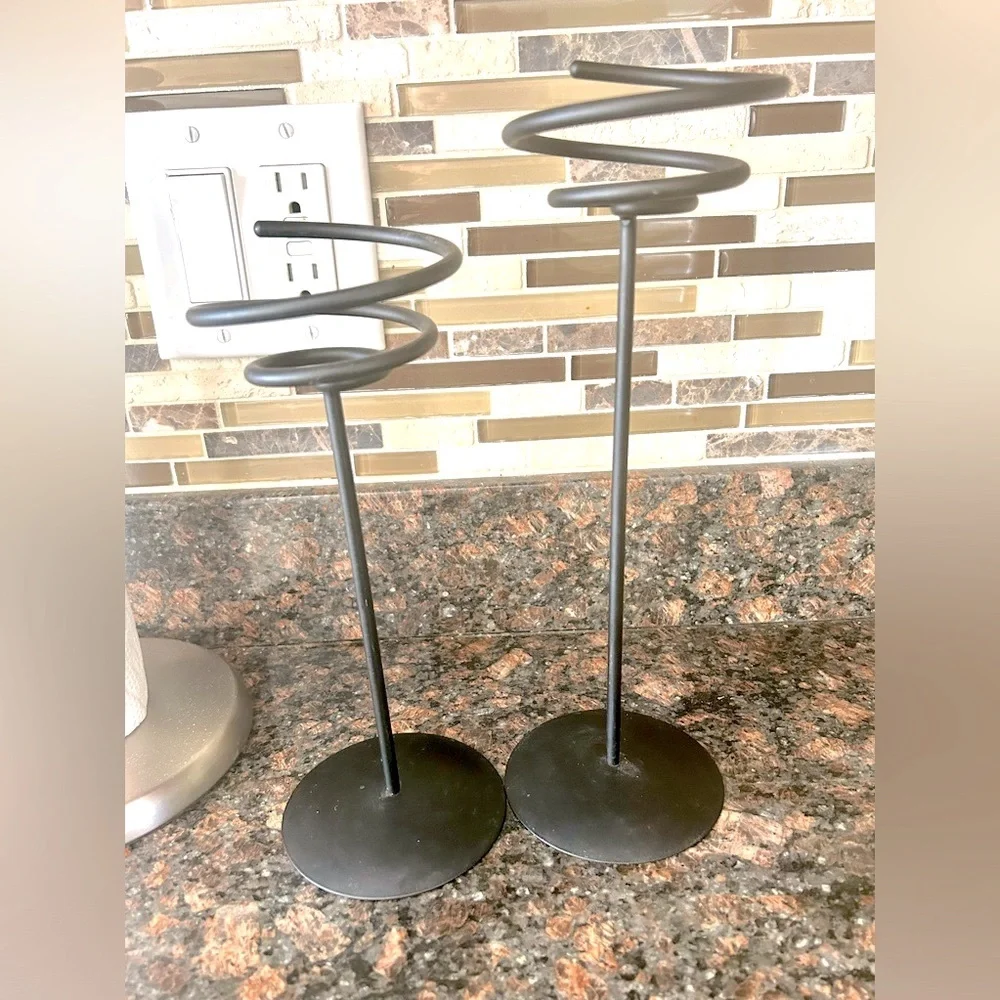 Partylite Set/Two Spiral Candle Holders Black Vintage Wrought Iron - Picture 3 of 7